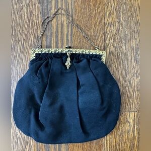 Black Vintage-Style Evening Bag with Gold Frame